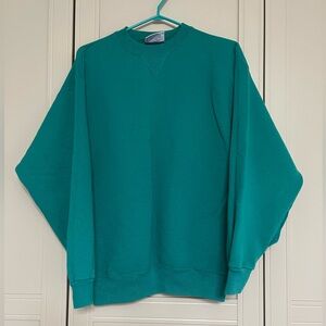 Vintage 80’s Single Stitch Hanes Classic Heavyweight Crewneck Solid Teal